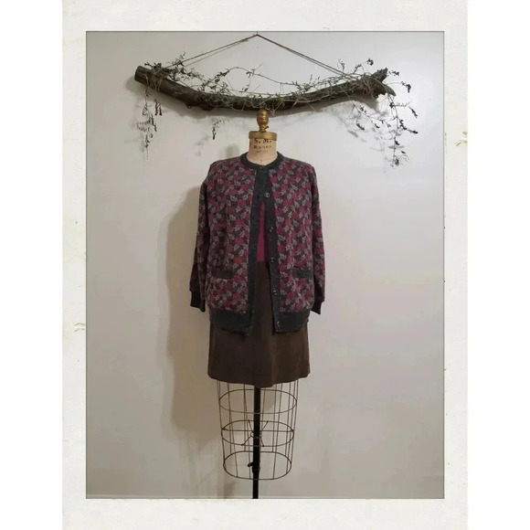 Vintage Burgundy Preppy Mid-Century Modern Anime Lolita Angora Cardigan